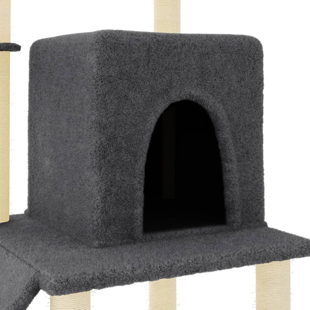 Cat house with sisal rope scratching posts, dark grey, 96.5 cm