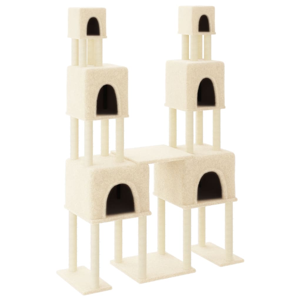 Cat house with sisal rope scratching posts, cream, 199 cm