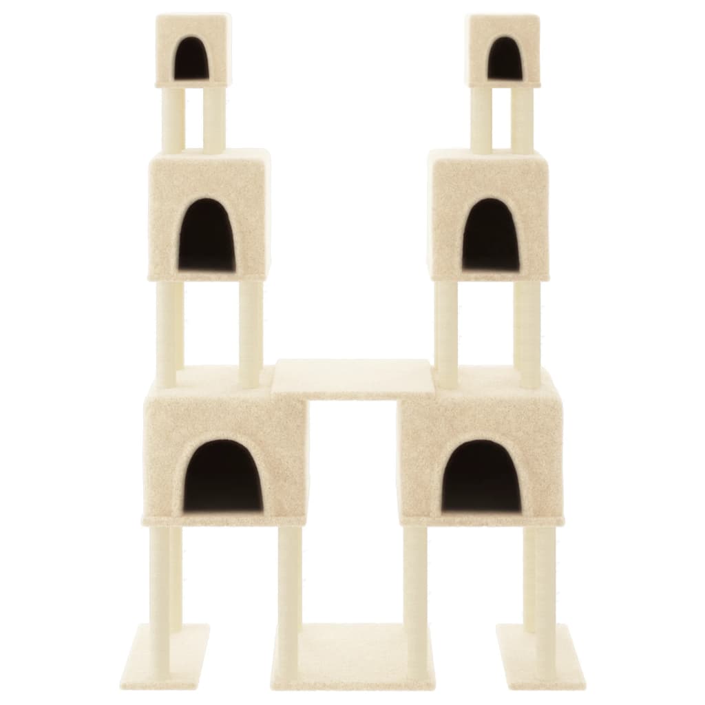 Cat house with sisal rope scratching posts, cream, 199 cm