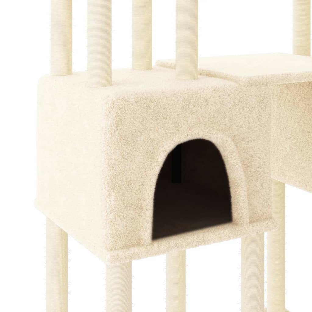 Cat house with sisal rope scratching posts, cream, 199 cm