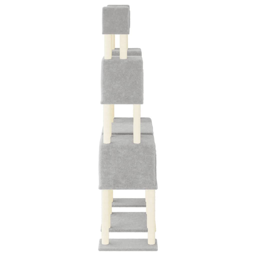 Cat house with sisal rope and scratching post, light grey, 199 cm