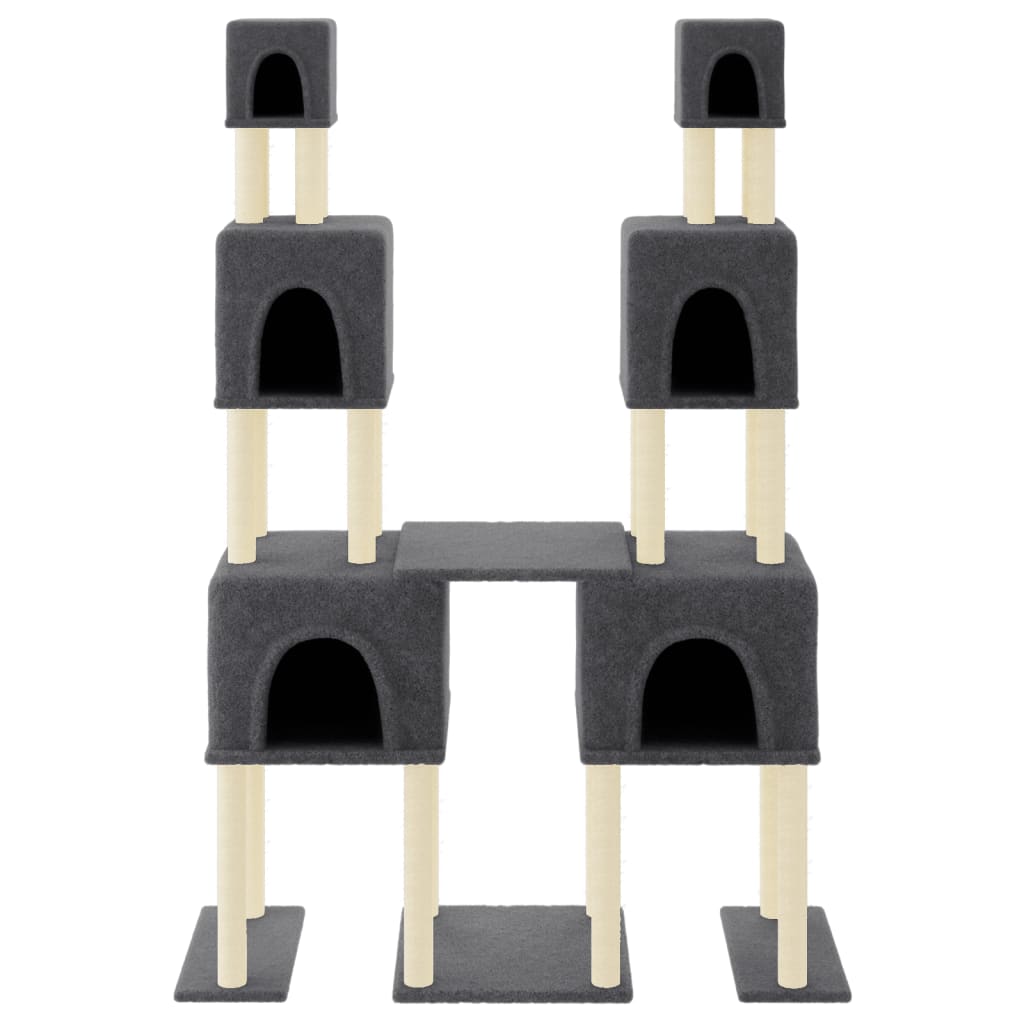 Cat house with sisal rope scratching posts, dark grey, 199 cm