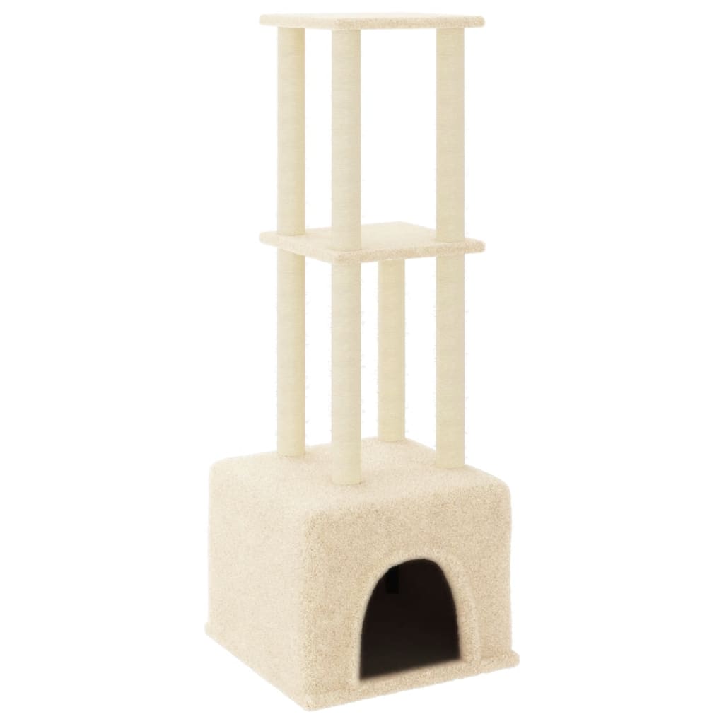 Cat house with sisal rope scratching posts, cream, 133.5 cm