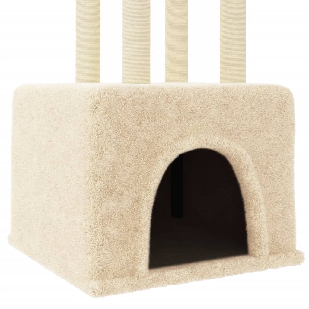 Cat house with sisal rope scratching posts, cream, 133.5 cm