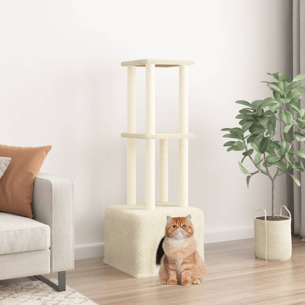 Cat house with sisal rope scratching posts, cream, 133.5 cm