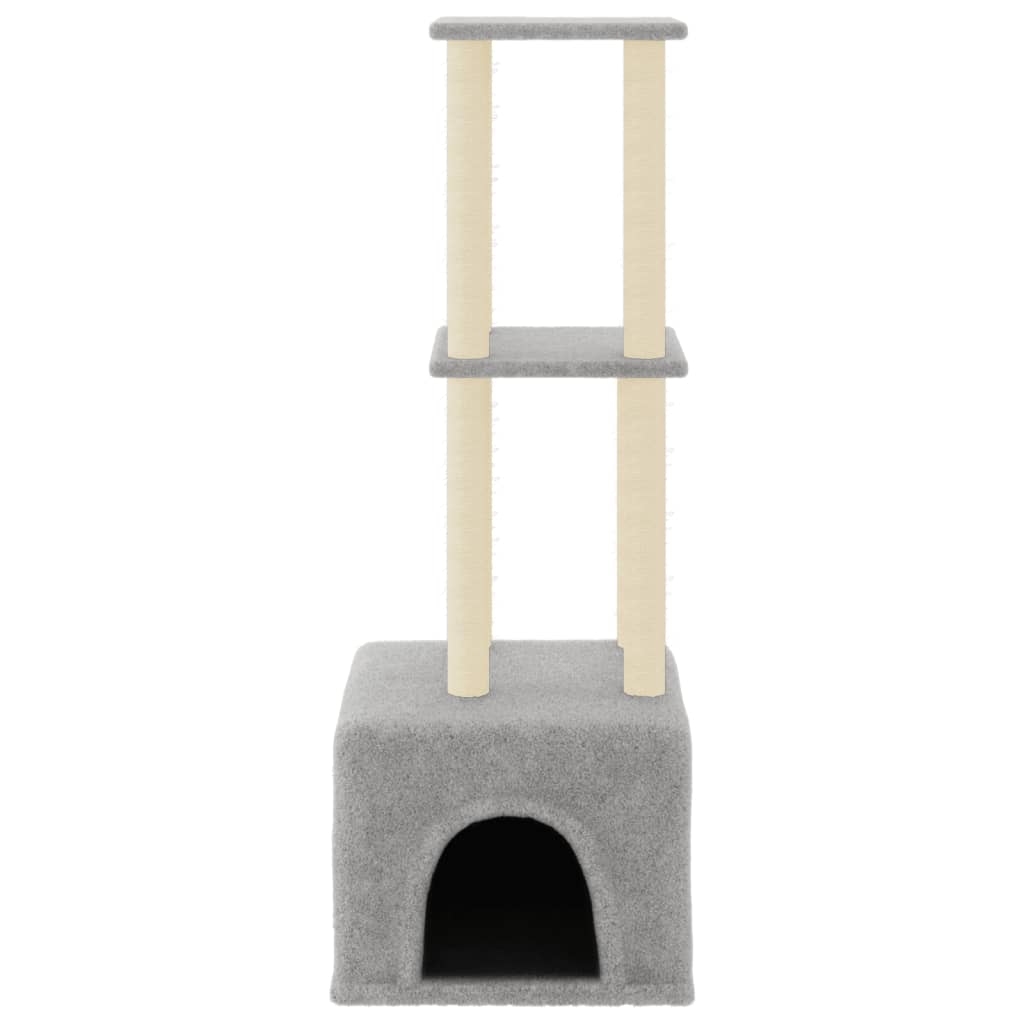 Cat house with sisal rope scratching posts, light grey, 133.5 cm