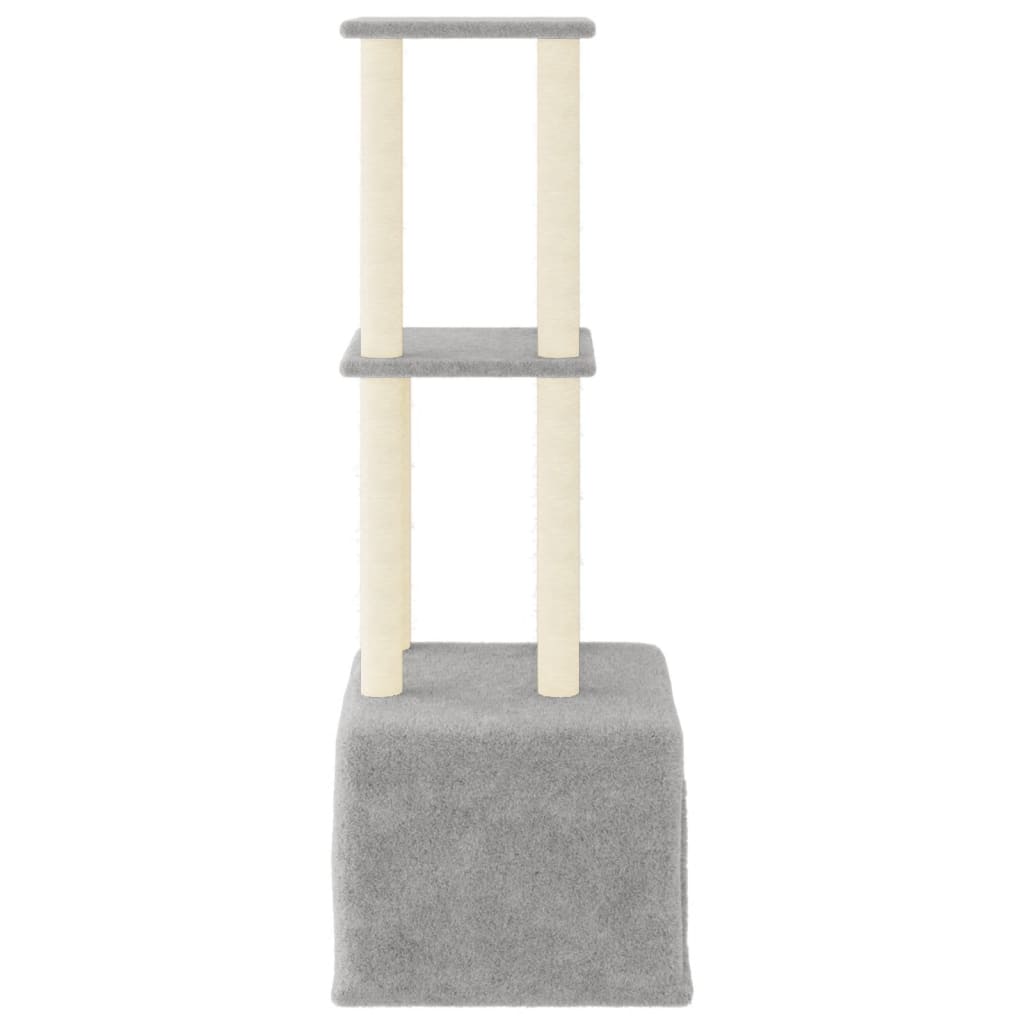 Cat house with sisal rope scratching posts, light grey, 133.5 cm