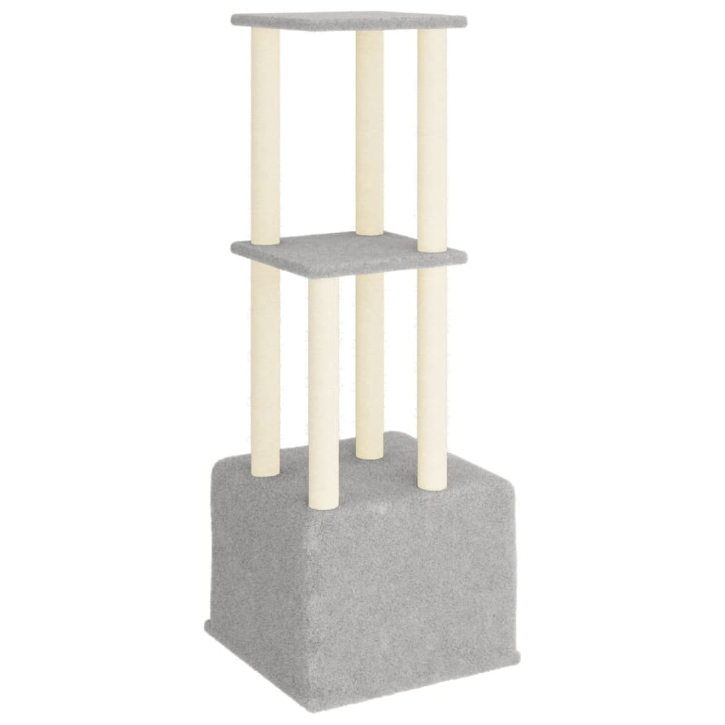 Cat house with sisal rope scratching posts, light grey, 133.5 cm