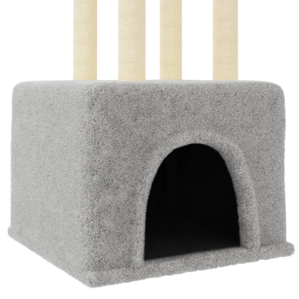 Cat house with sisal rope scratching posts, light grey, 133.5 cm