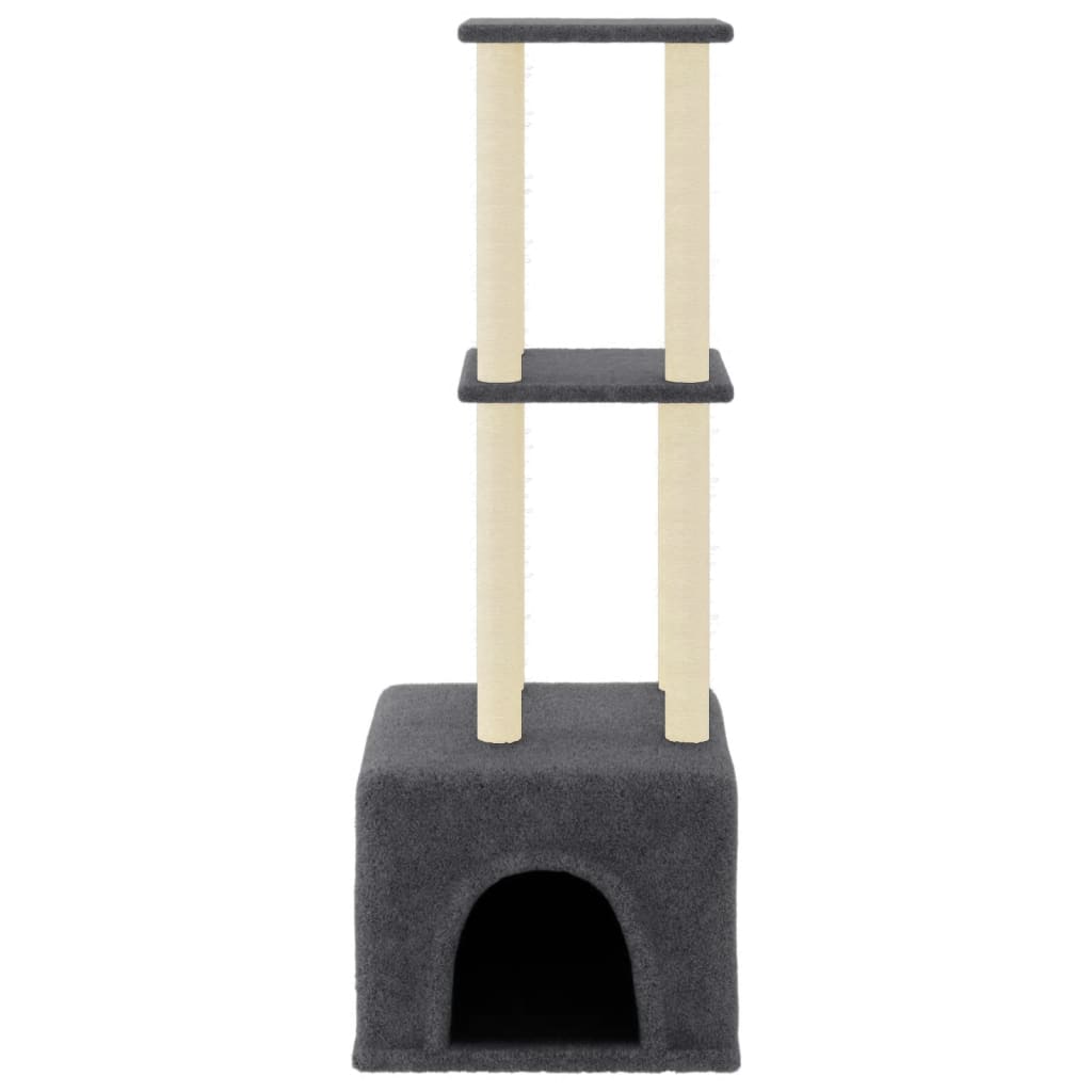 Cat house with sisal rope scratching posts, dark grey, 133.5 cm