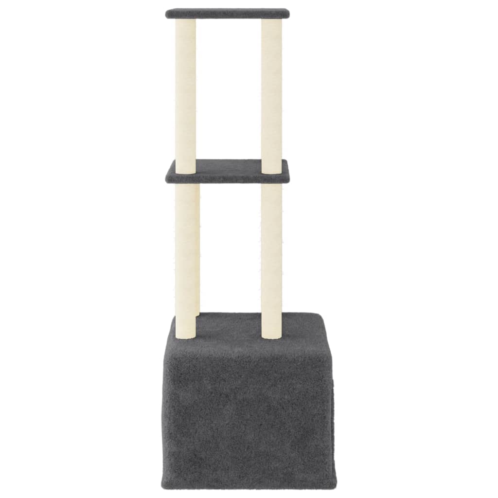 Cat house with sisal rope scratching posts, dark grey, 133.5 cm