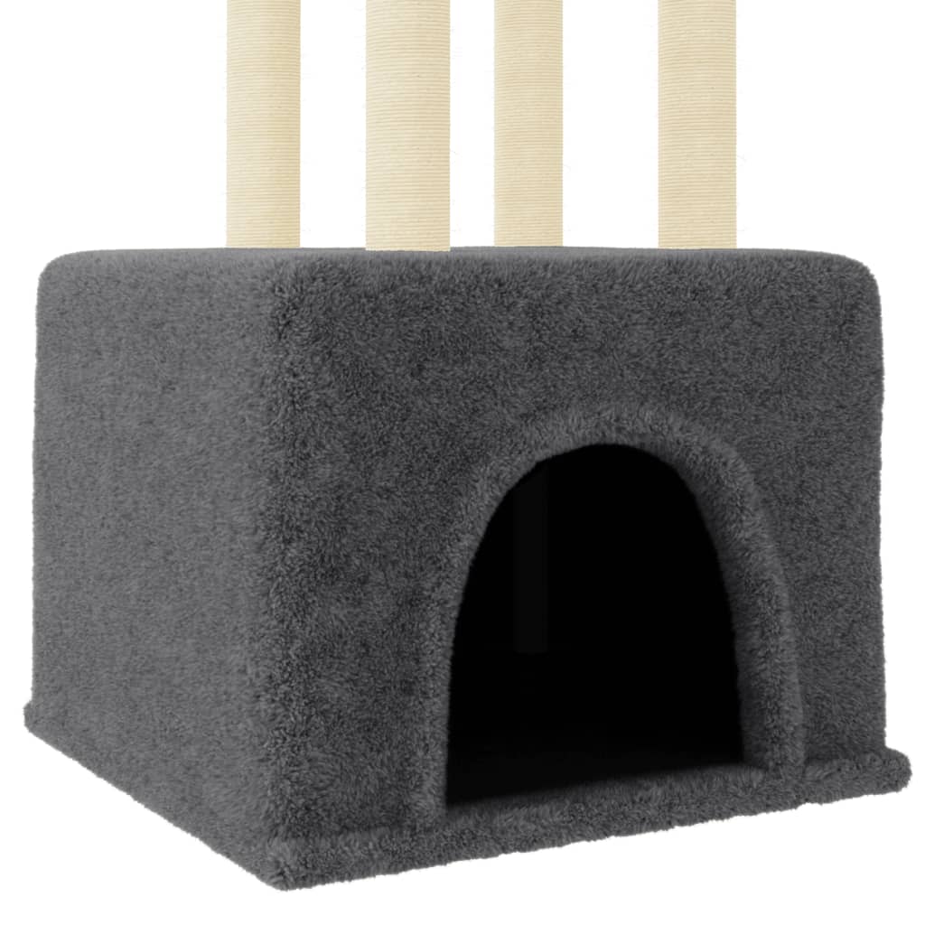 Cat house with sisal rope scratching posts, dark grey, 133.5 cm