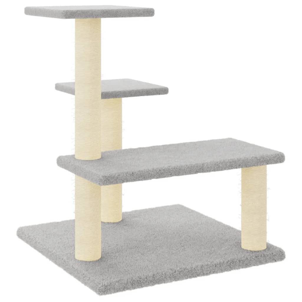 Cat house with sisal rope and scratching post, light grey, 61 cm