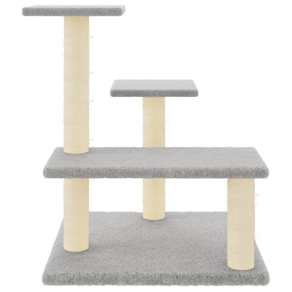 Cat house with sisal rope and scratching post, light grey, 61 cm