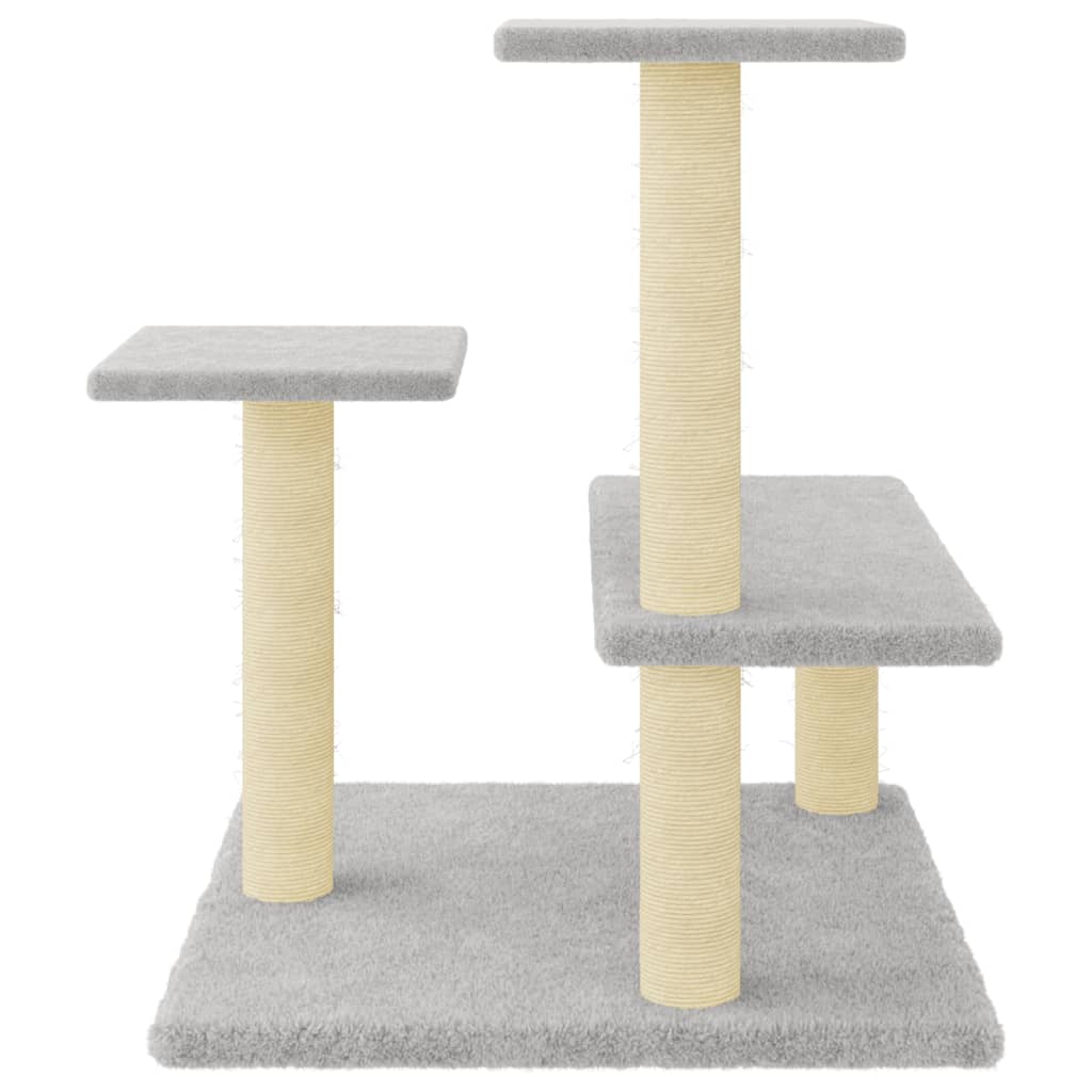 Cat house with sisal rope and scratching post, light grey, 61 cm