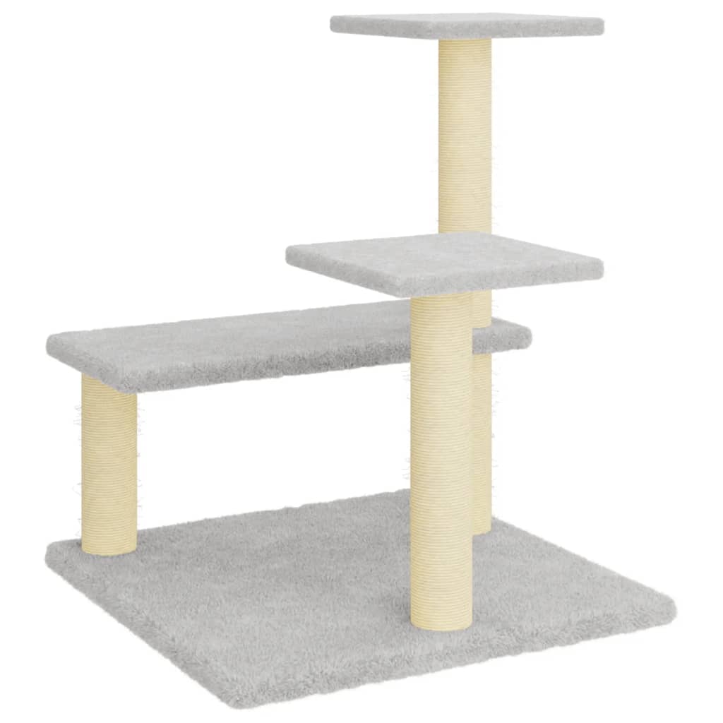 Cat house with sisal rope and scratching post, light grey, 61 cm