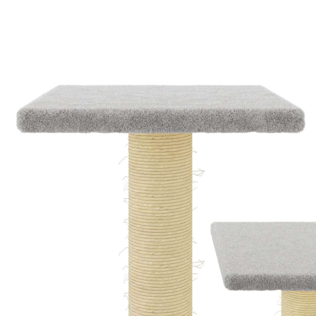 Cat house with sisal rope and scratching post, light grey, 61 cm