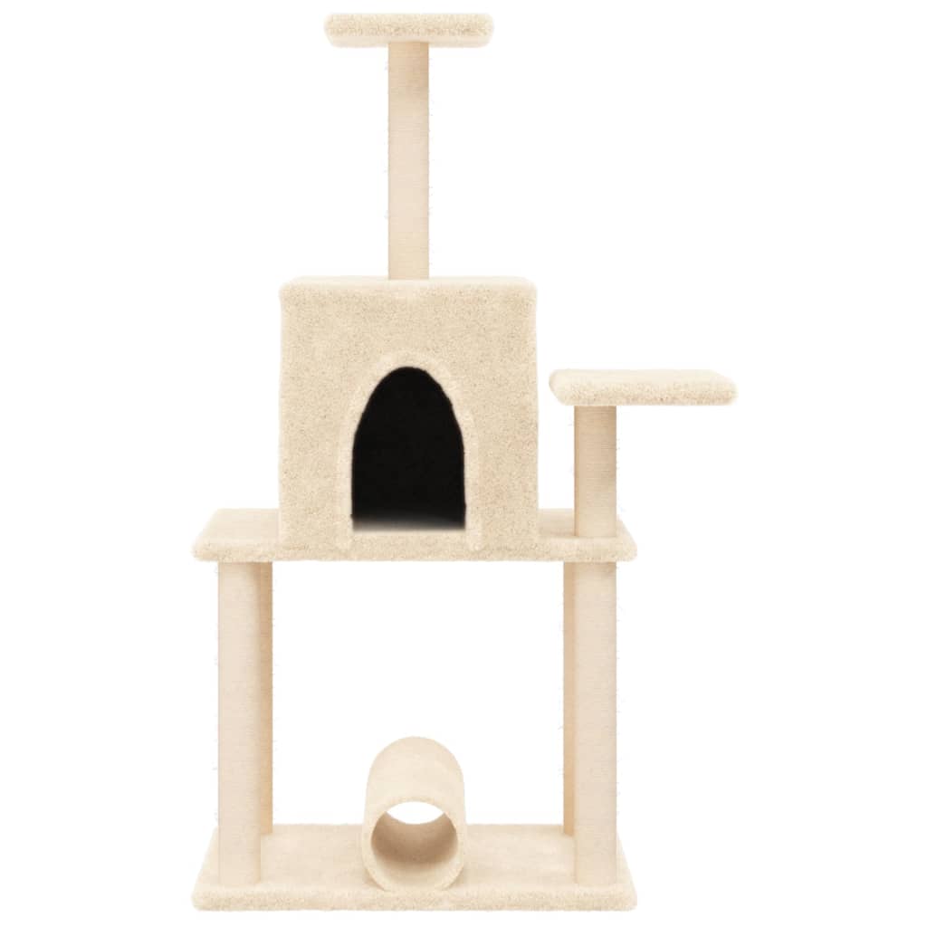 Cat house with sisal rope and scratching post, cream, 122 cm