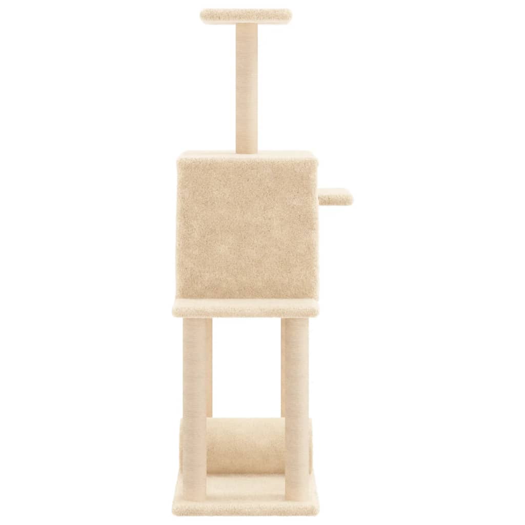 Cat house with sisal rope and scratching post, cream, 122 cm