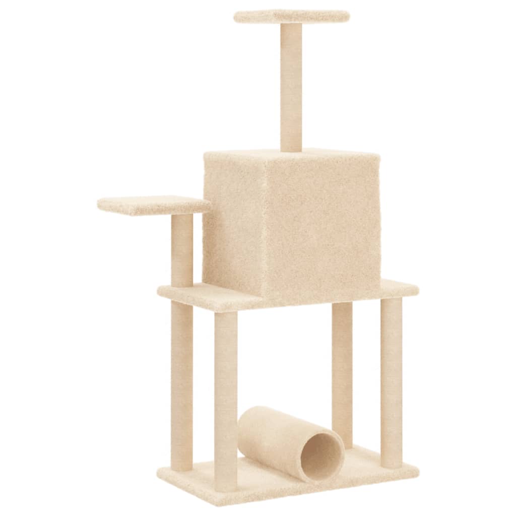 Cat house with sisal rope and scratching post, cream, 122 cm