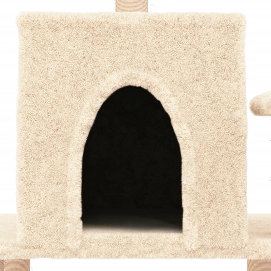 Cat house with sisal rope and scratching post, cream, 122 cm