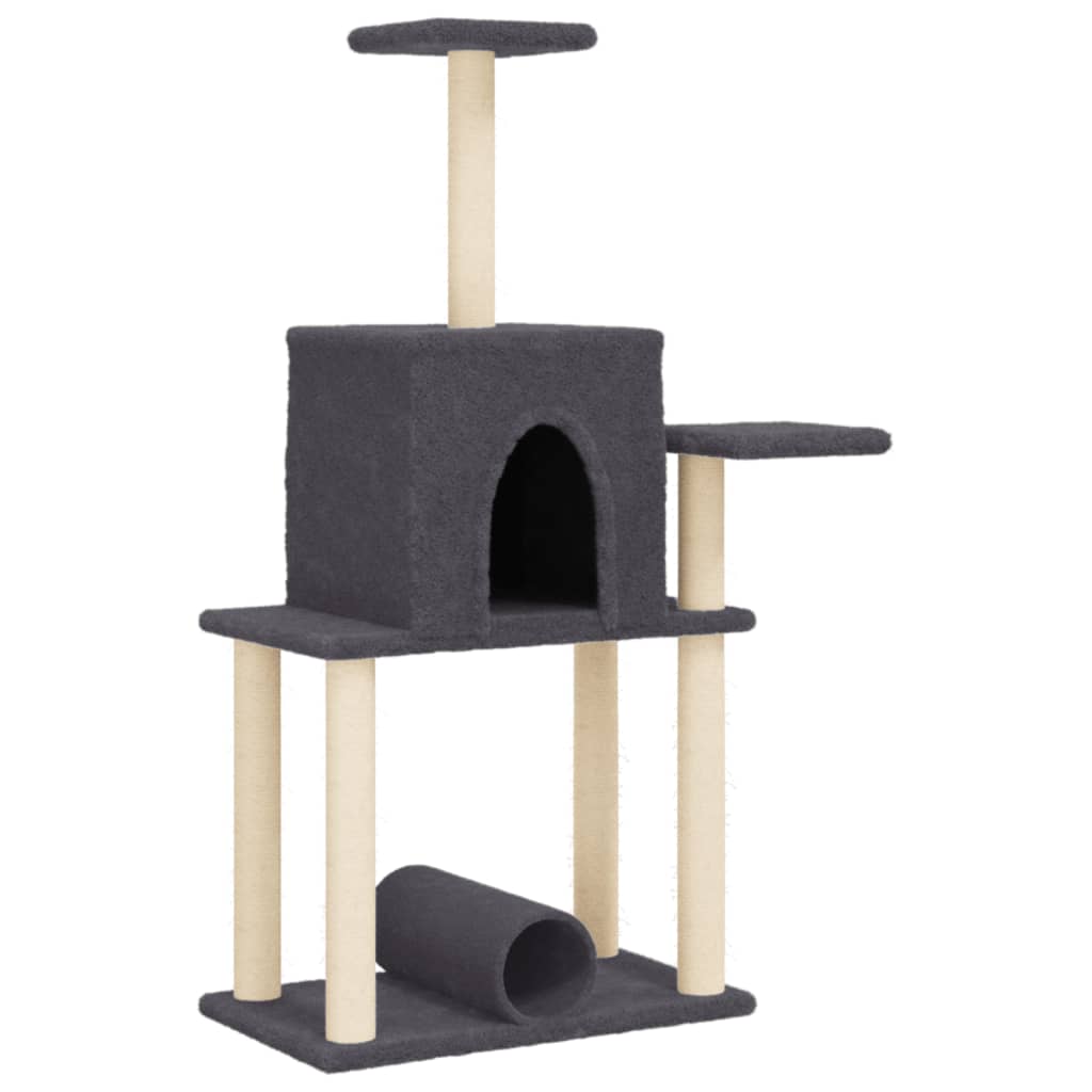 Cat house with sisal rope scratching posts, dark grey, 122 cm