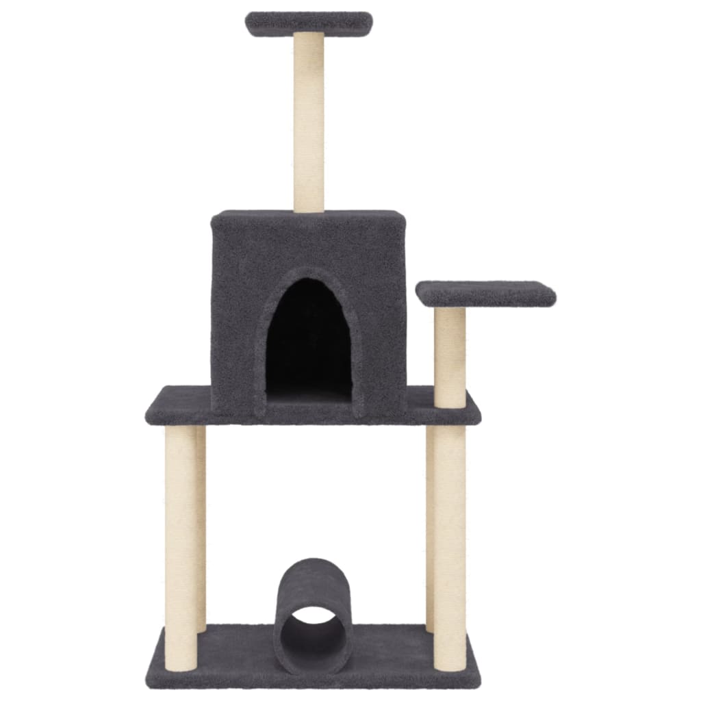 Cat house with sisal rope scratching posts, dark grey, 122 cm