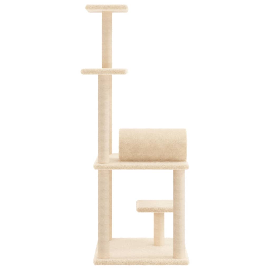 Cat house with sisal rope scratching posts, cream, 136 cm