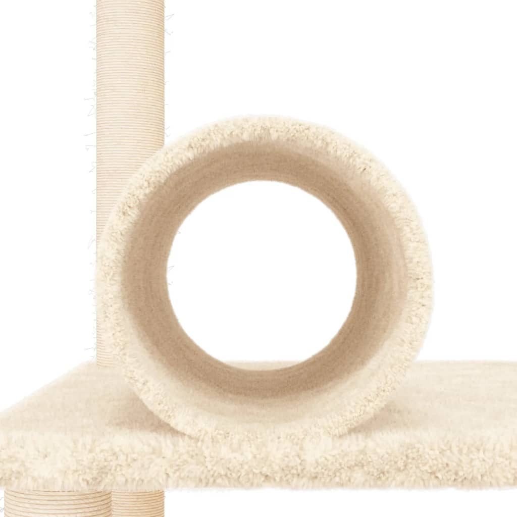 Cat house with sisal rope scratching posts, cream, 136 cm