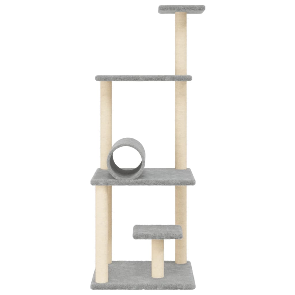 Cat house with sisal rope scratching posts, light grey, 136 cm