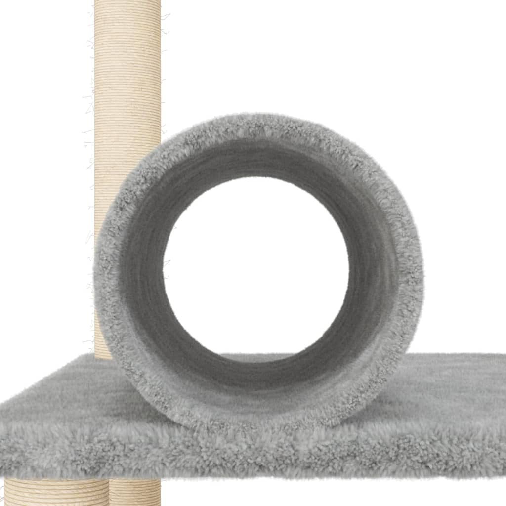 Cat house with sisal rope scratching posts, light grey, 136 cm