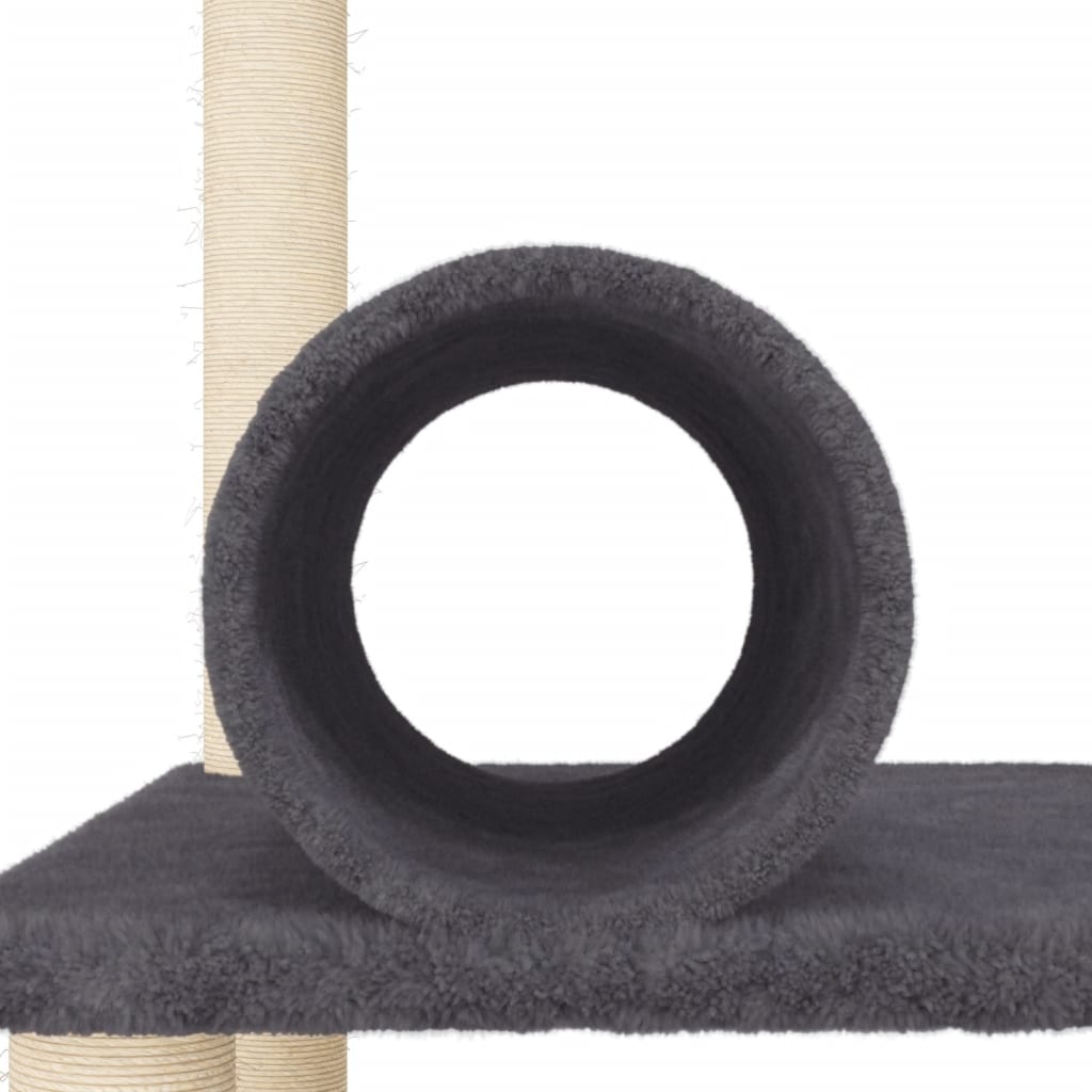 Cat house with sisal rope scratching posts, dark grey, 136 cm