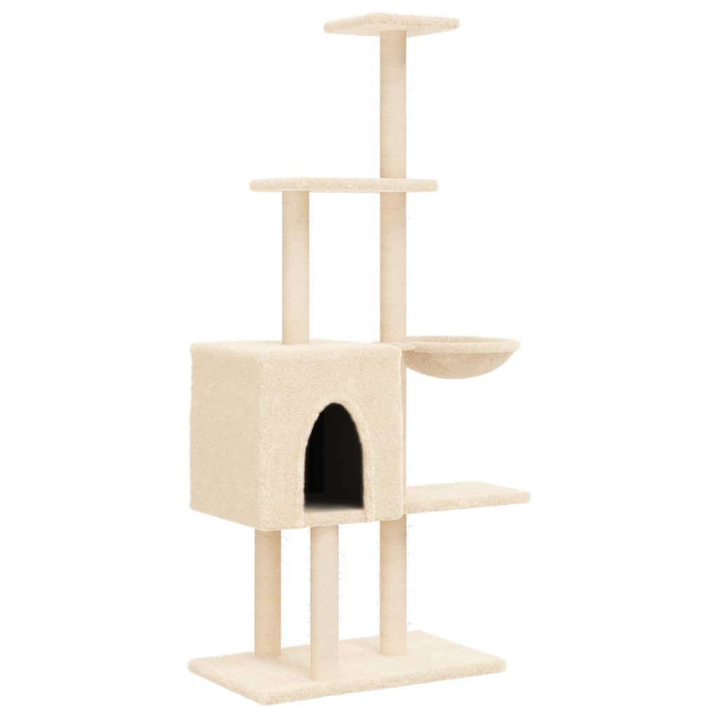 Cat house with sisal rope and scratching post, cream, 145 cm