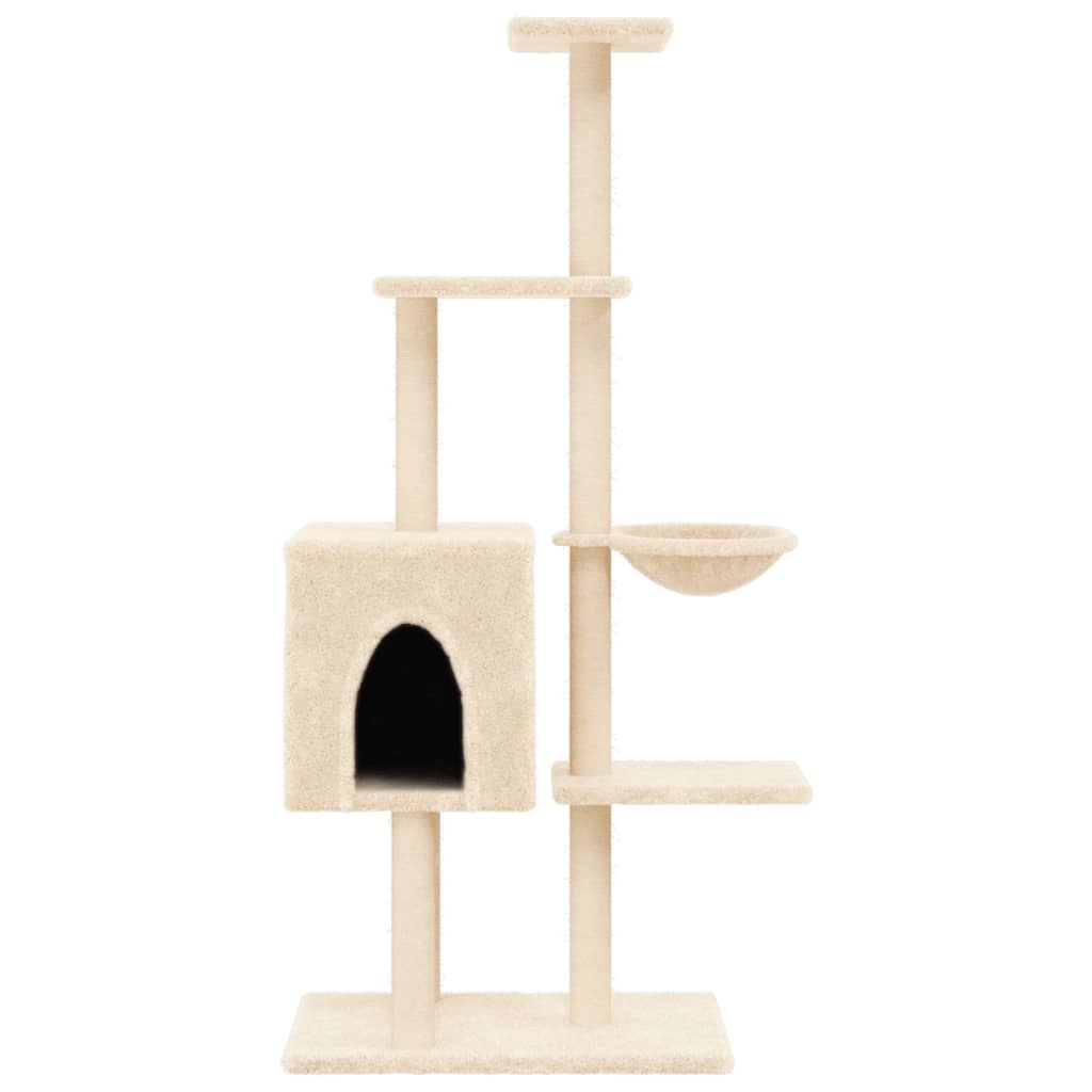 Cat house with sisal rope and scratching post, cream, 145 cm