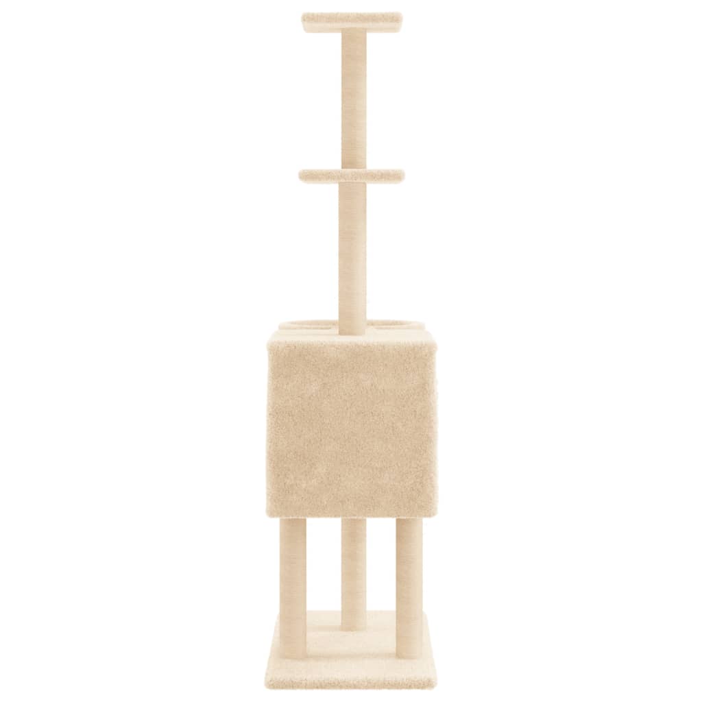 Cat house with sisal rope and scratching post, cream, 145 cm