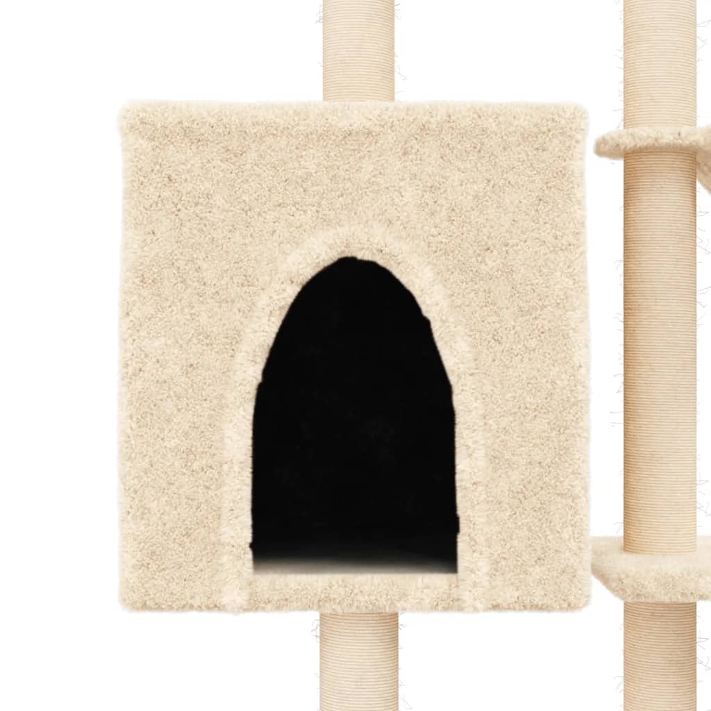 Cat house with sisal rope and scratching post, cream, 145 cm