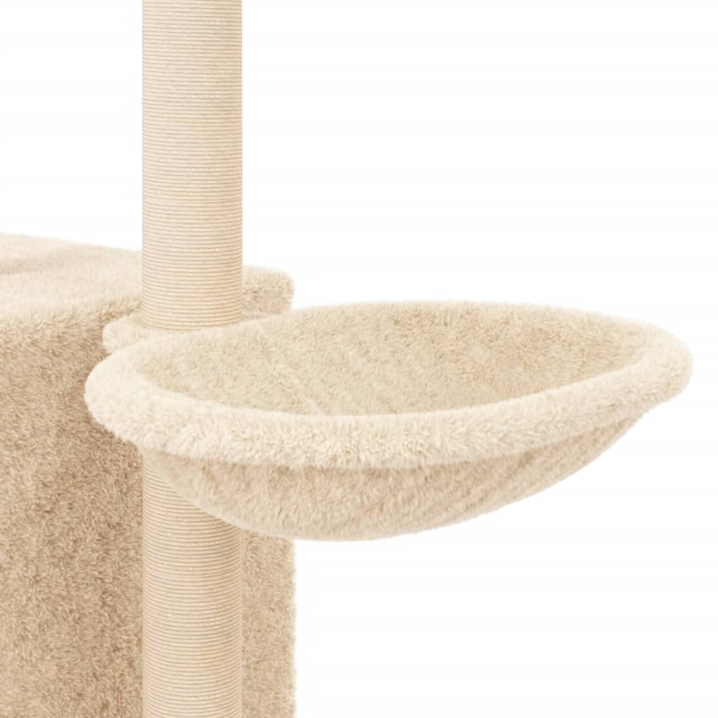 Cat house with sisal rope and scratching post, cream, 145 cm