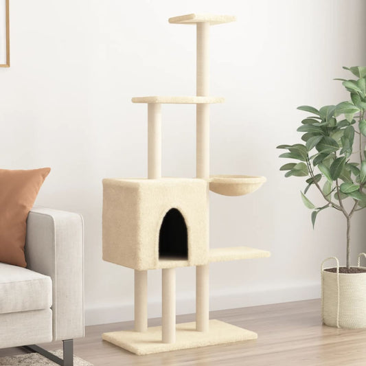 Cat house with sisal rope and scratching post, cream, 145 cm