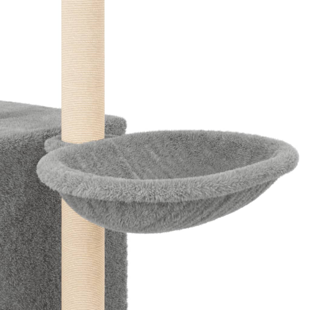 Cat house with sisal rope and scratching post, light grey, 145 cm