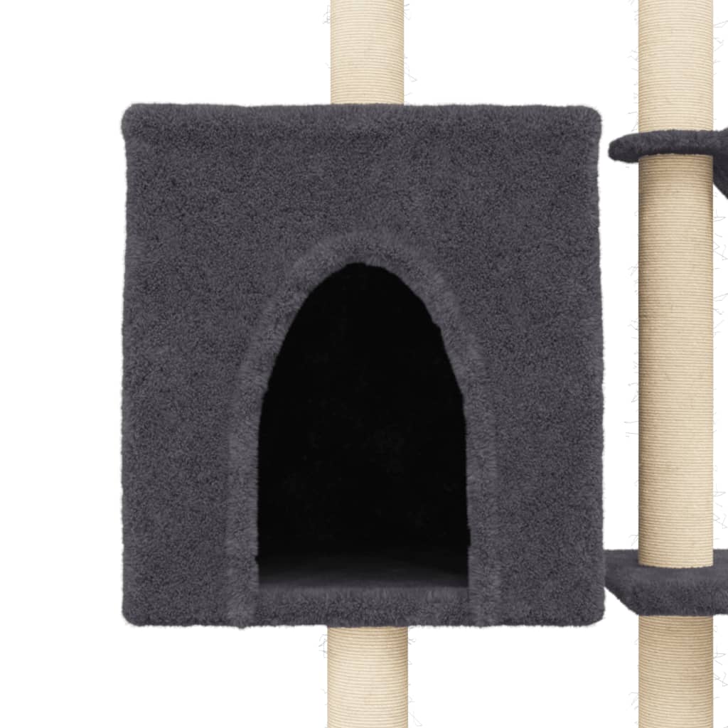 Cat house with sisal rope and scratching post, dark grey, 145 cm