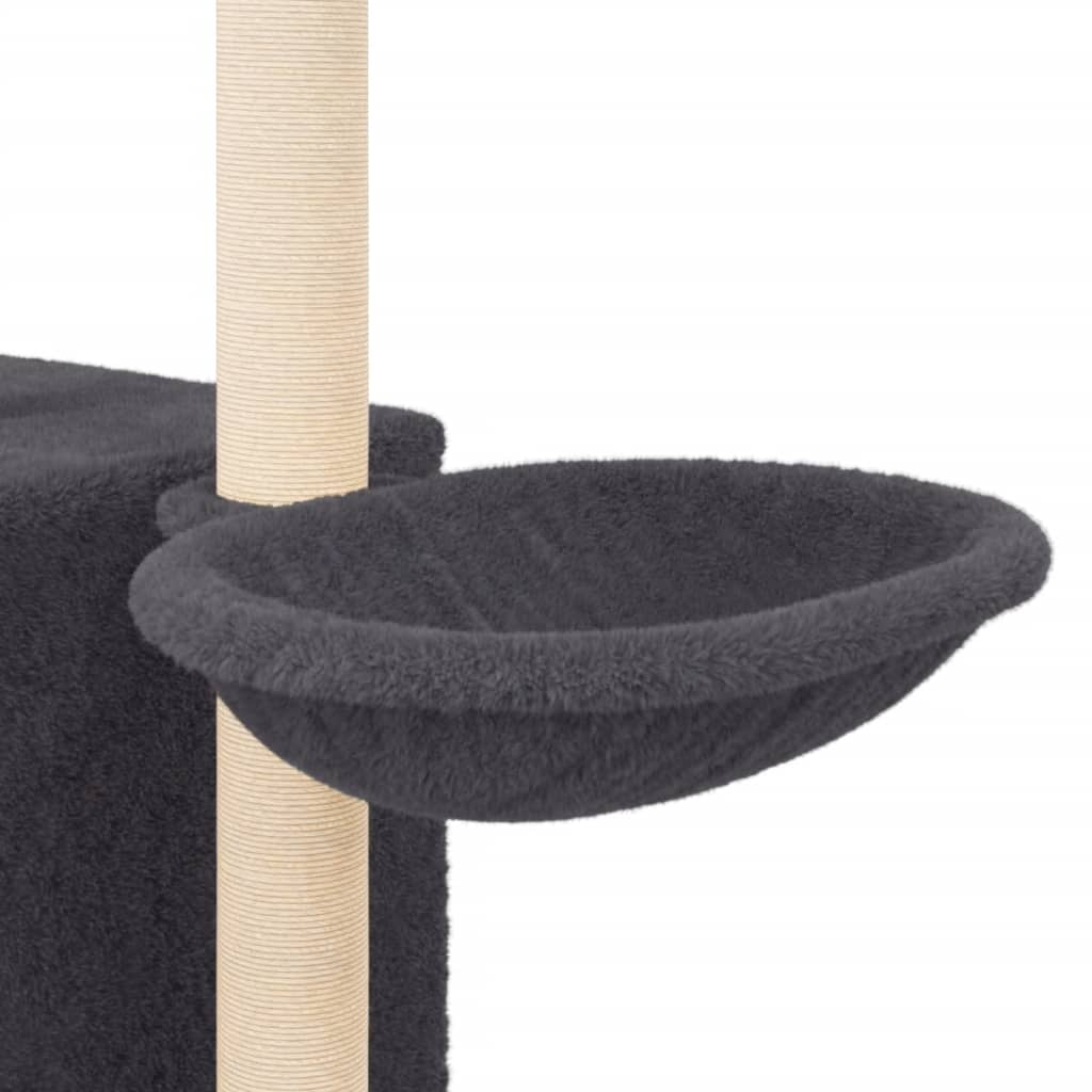 Cat house with sisal rope and scratching post, dark grey, 145 cm