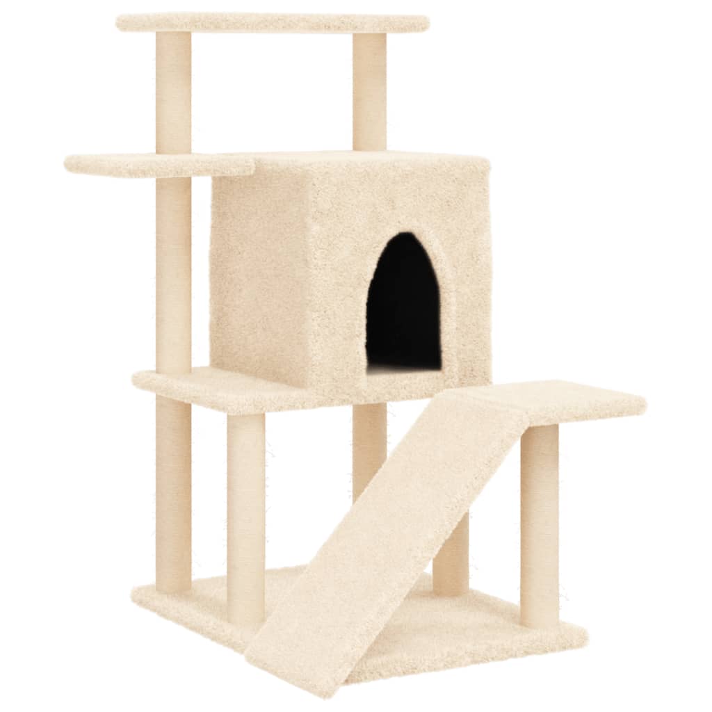 Cat house with sisal rope scratching posts, cream, 97 cm