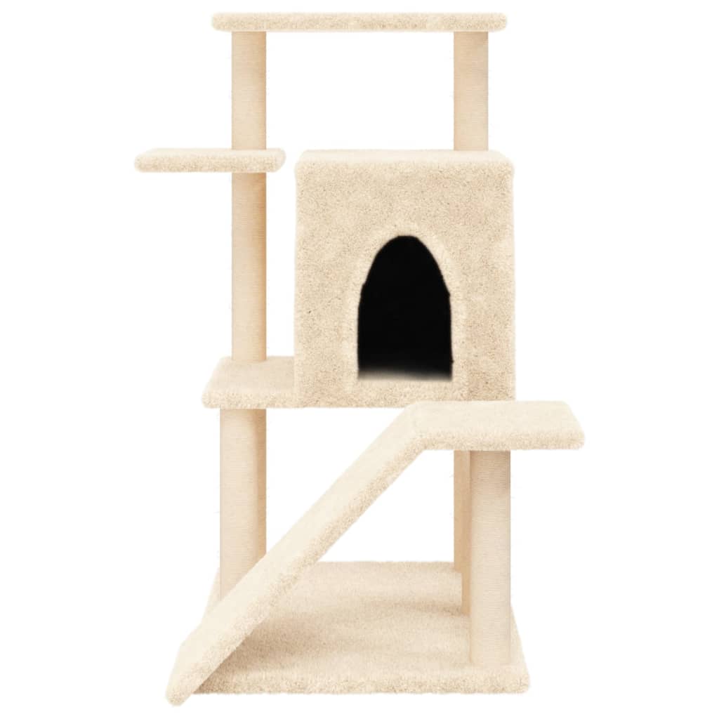 Cat house with sisal rope scratching posts, cream, 97 cm