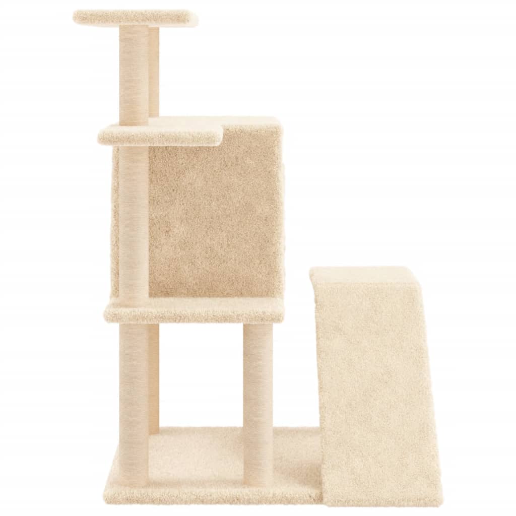 Cat house with sisal rope scratching posts, cream, 97 cm