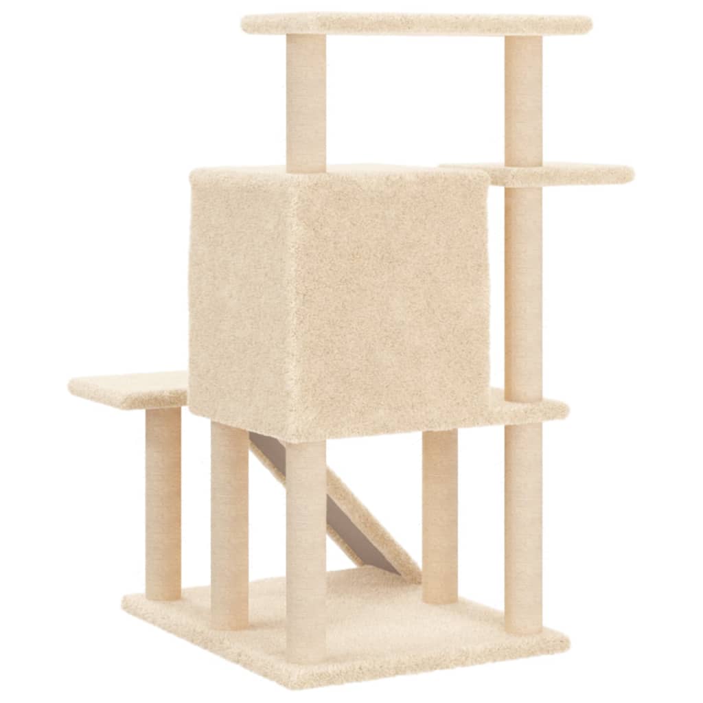 Cat house with sisal rope scratching posts, cream, 97 cm