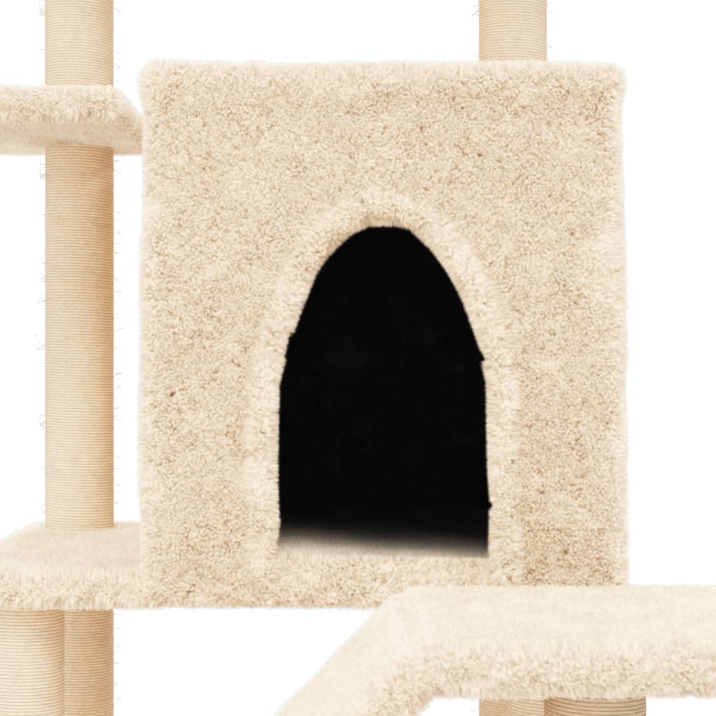 Cat house with sisal rope scratching posts, cream, 97 cm