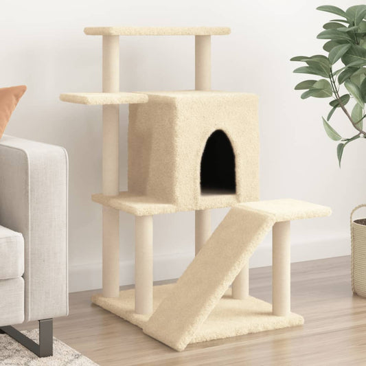 Cat house with sisal rope scratching posts, cream, 97 cm