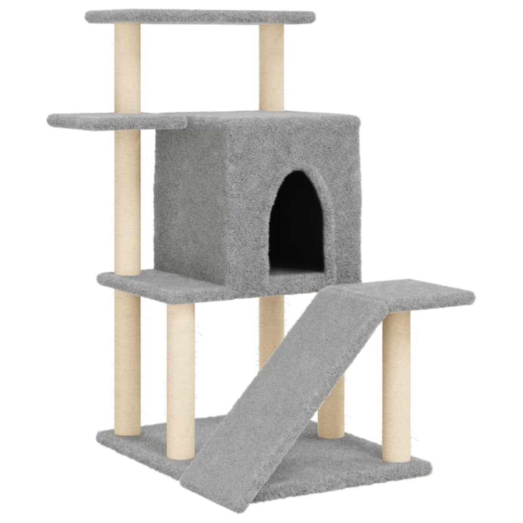 Cat house with sisal rope scratching posts, light grey, 97 cm