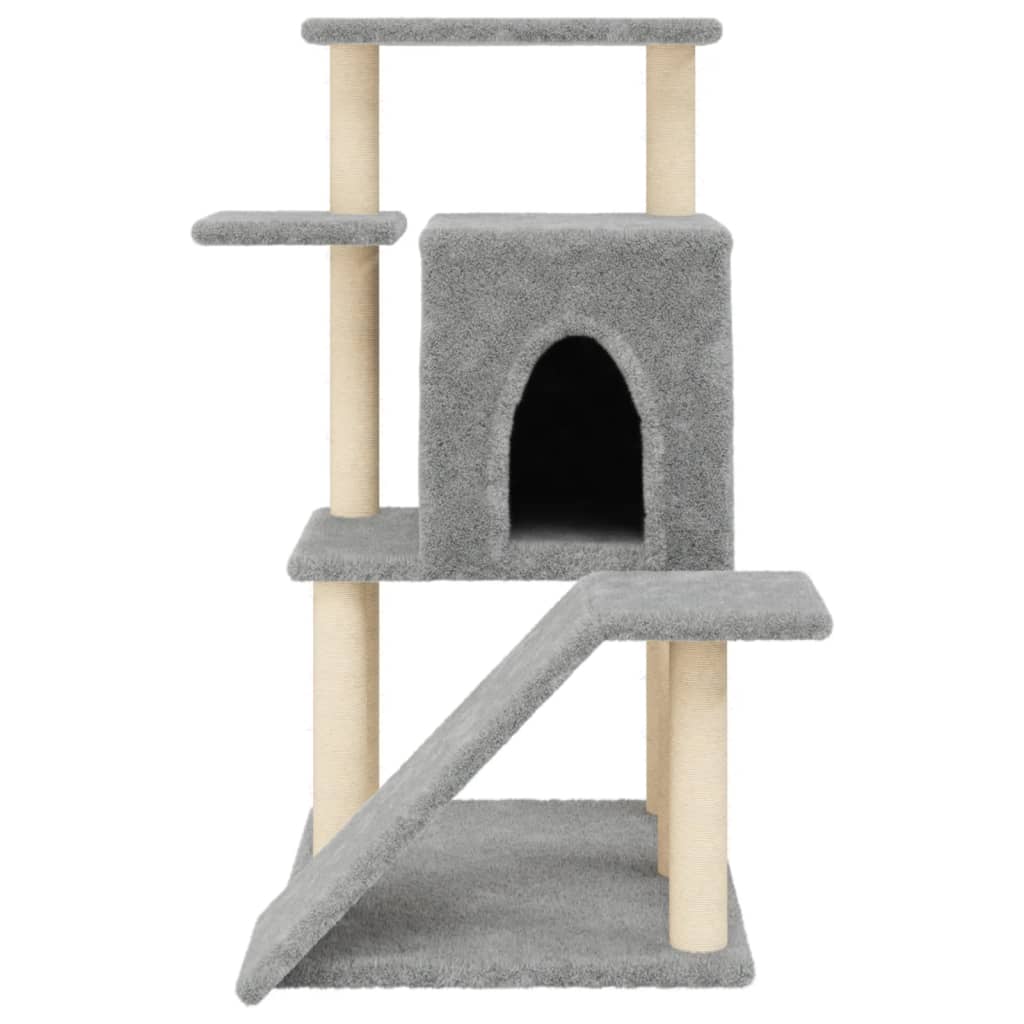 Cat house with sisal rope scratching posts, light grey, 97 cm