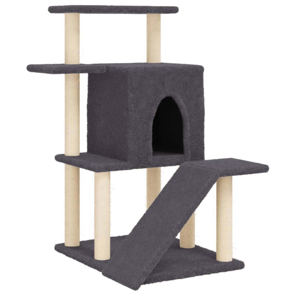 Cat house with sisal rope scratching posts, dark grey, 97 cm